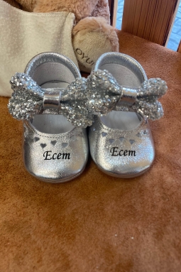 İsimli Bebek Ayakkabısı Hakiki Deri Bobby Gümüş